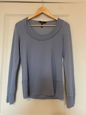 BCBG Slate Blue Long Sleeve Scoop Neck Top with Hood